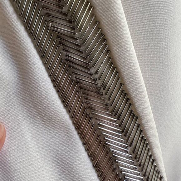 BCBGMAXAZRIA Onyx White Beaded Mini Shift Dress w/ Silver Metallic Size S $338 - Picture 7 of 14